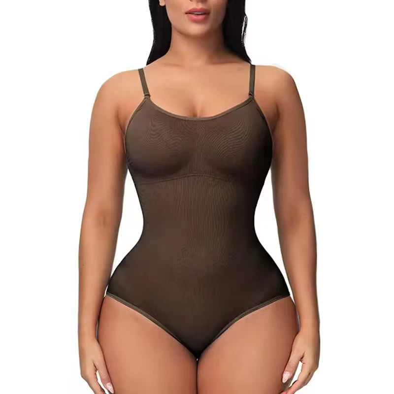 Ultimate V Neck Spaghetti Strap Bodysuit - Slimming Compression Shapewear with Open Crotch for a Flawless Figure