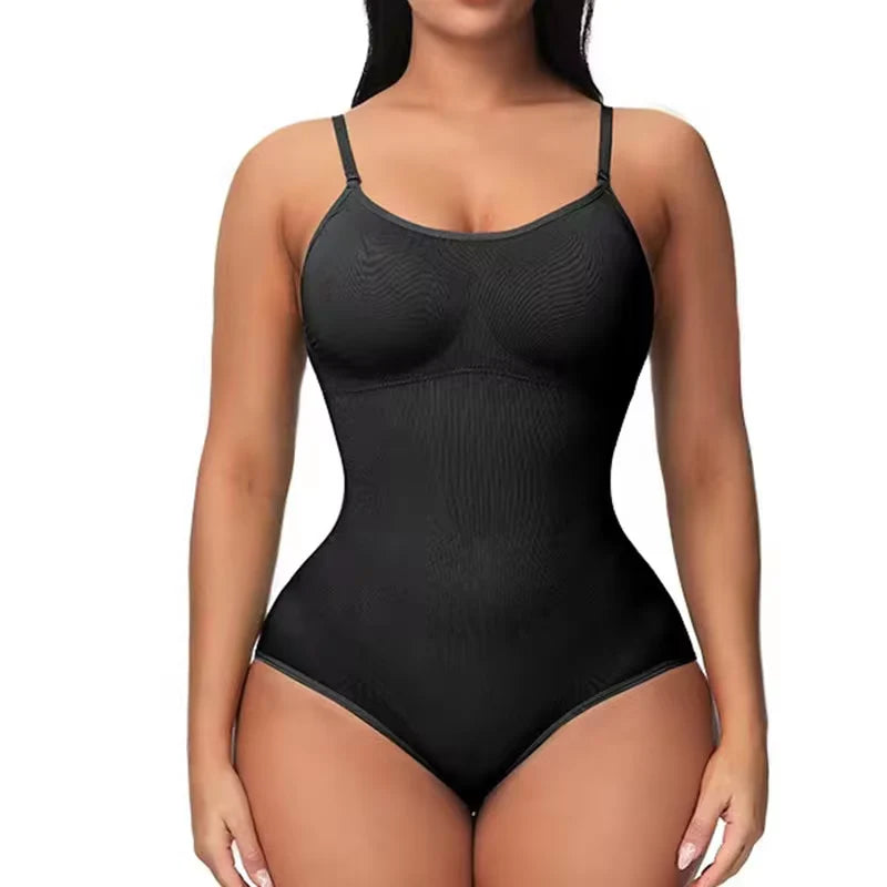 Ultimate V Neck Spaghetti Strap Bodysuit - Slimming Compression Shapewear with Open Crotch for a Flawless Figure