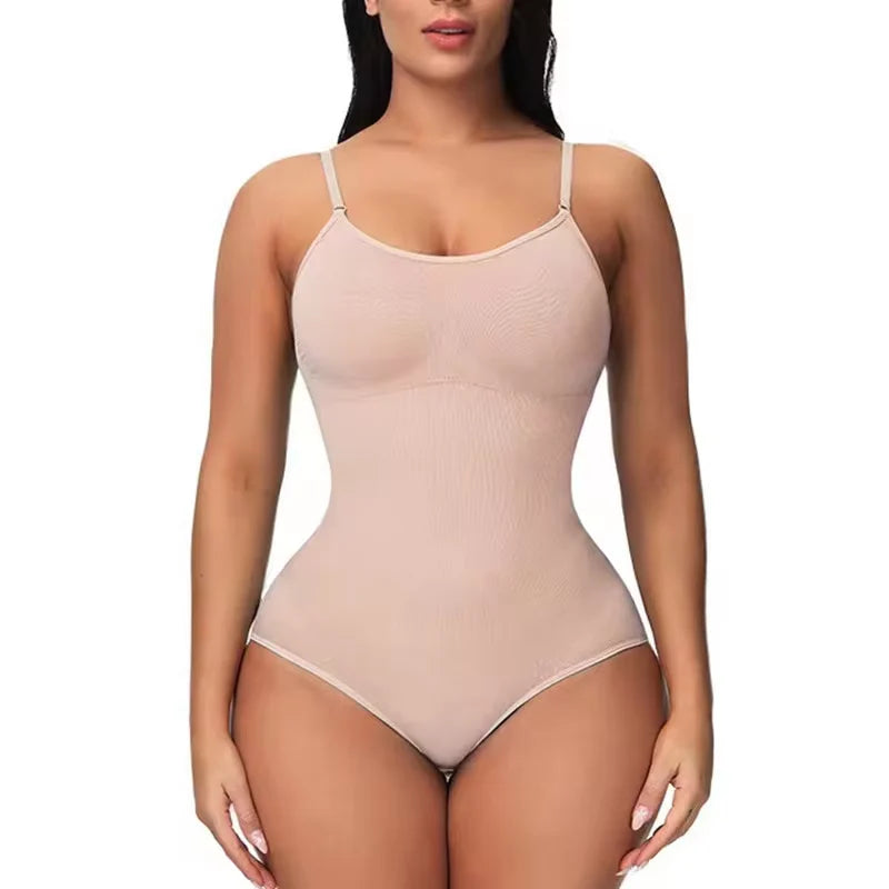 Ultimate V Neck Spaghetti Strap Bodysuit - Slimming Compression Shapewear with Open Crotch for a Flawless Figure