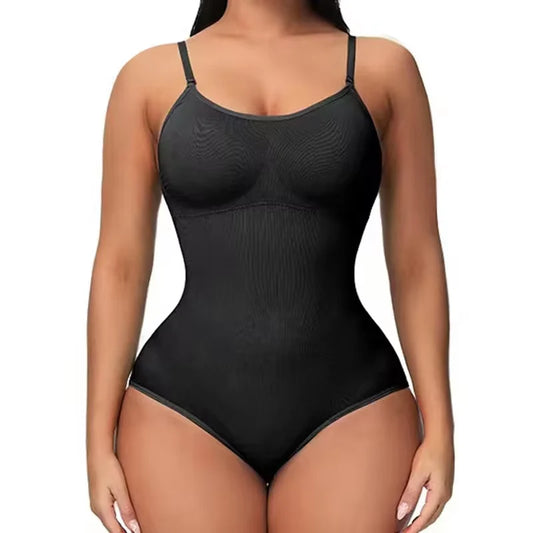 Ultimate V Neck Spaghetti Strap Bodysuit - Slimming Compression Shapewear with Open Crotch for a Flawless Figure
