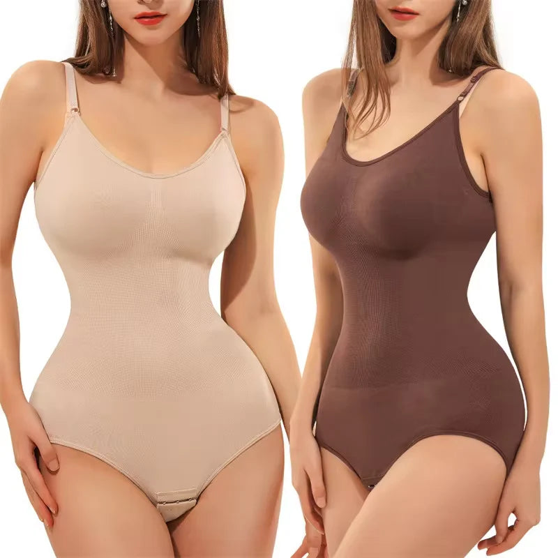 Ultimate V Neck Spaghetti Strap Bodysuit - Slimming Compression Shapewear with Open Crotch for a Flawless Figure